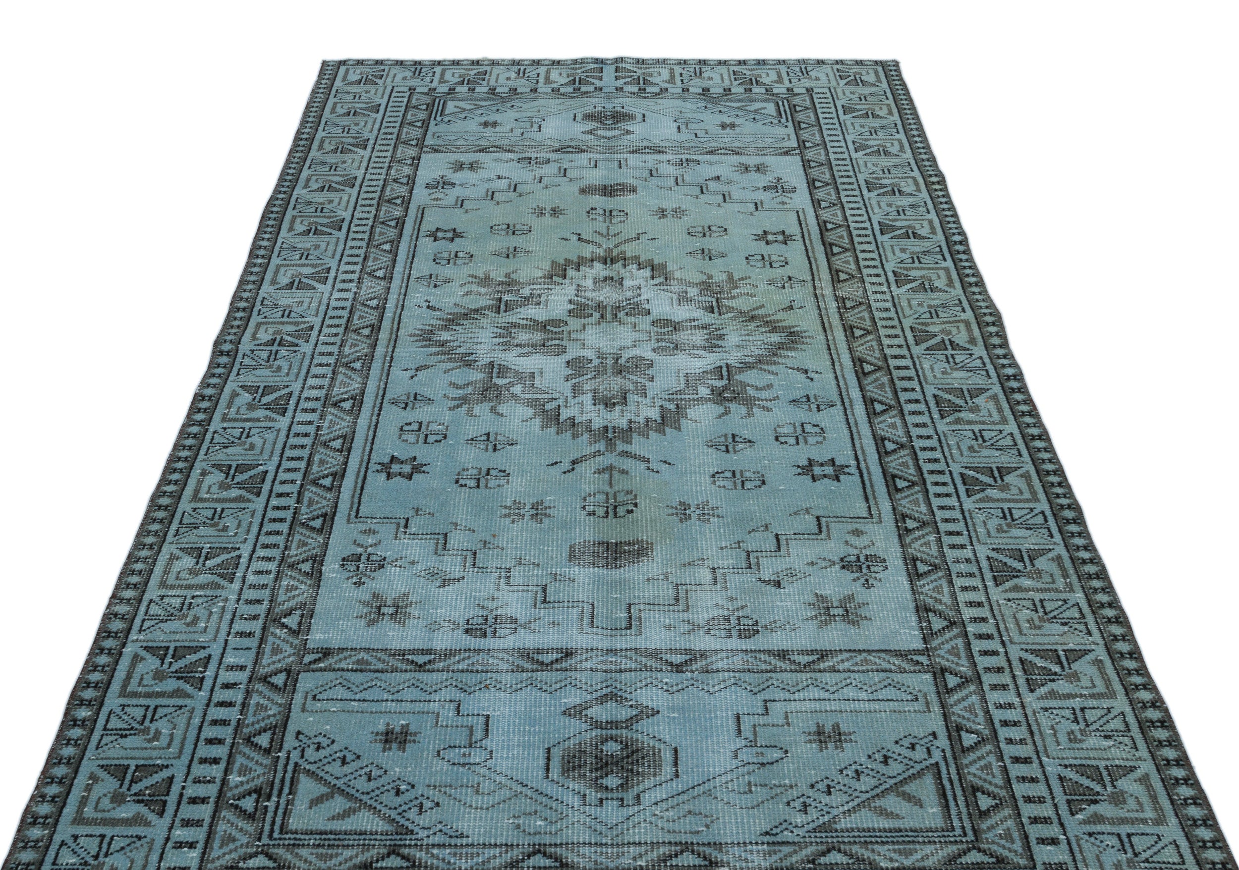 Traditional Design Blue Over Dyed Vintage Rug 5'2'' x 9'1'' ft 157 x 2 ...