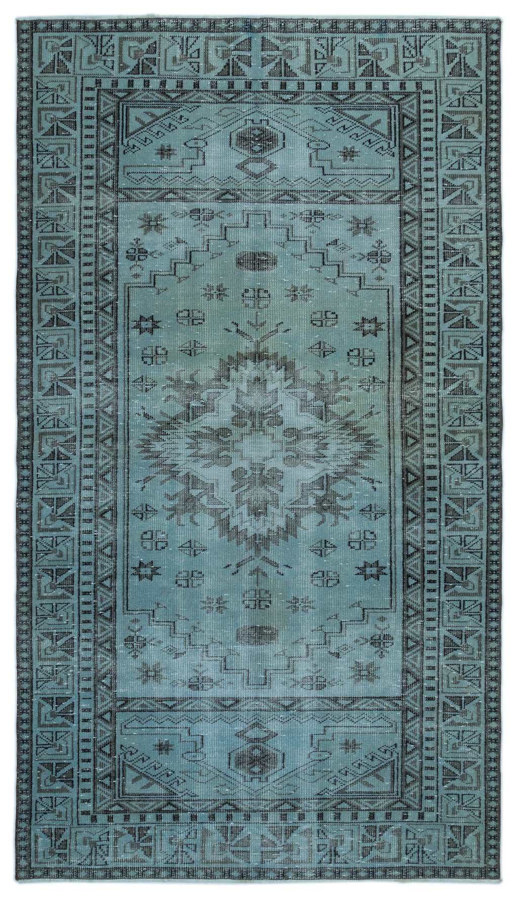 Blue Over Dyed Vintage Rug 5'2'' x 9'1'' ft 157 x 278 cm