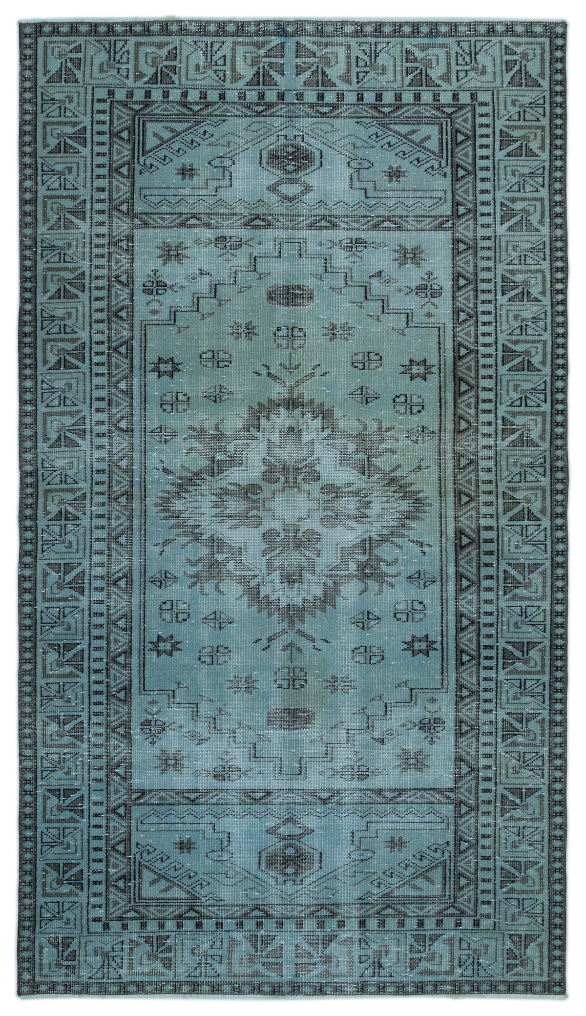Blue Over Dyed Vintage Rug 5&#39;2&#39;&#39; x 9&#39;1&#39;&#39; ft 157 x 278 cm