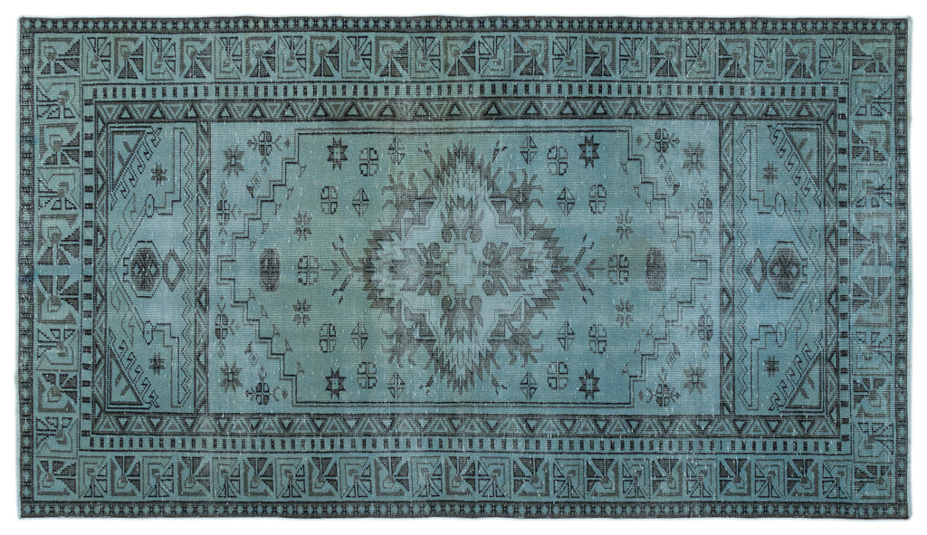 Blue Over Dyed Vintage Rug 5'2'' x 9'1'' ft 157 x 278 cm