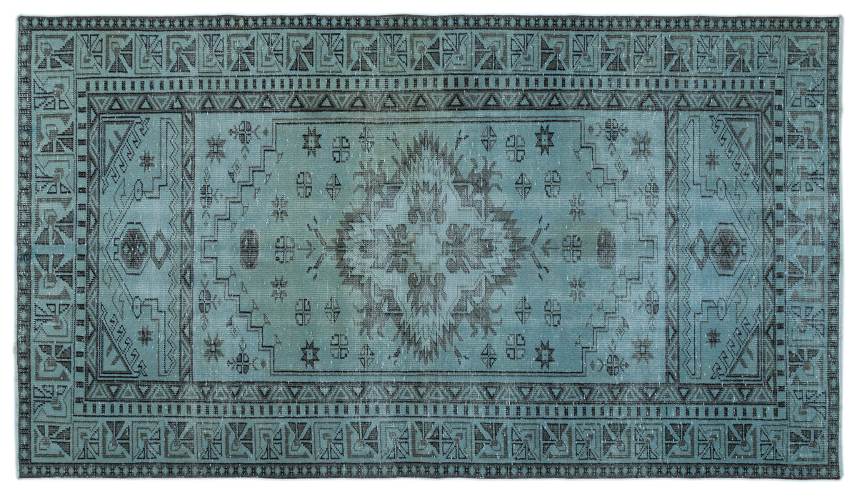 Blue Over Dyed Vintage Rug 5&#39;2&#39;&#39; x 9&#39;1&#39;&#39; ft 157 x 278 cm