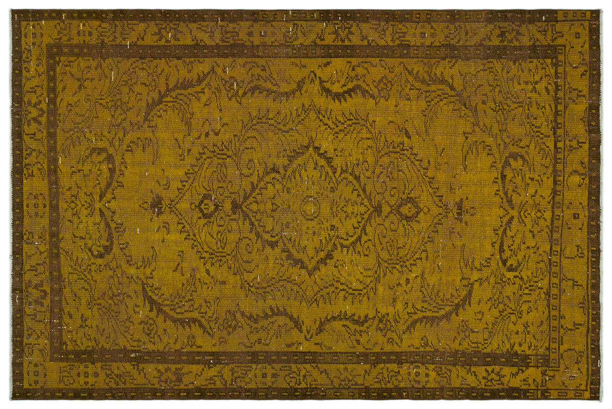 Yellow Over Dyed Vintage Rug 5&#39;9&#39;&#39; x 8&#39;6&#39;&#39; ft 175 x 258 cm