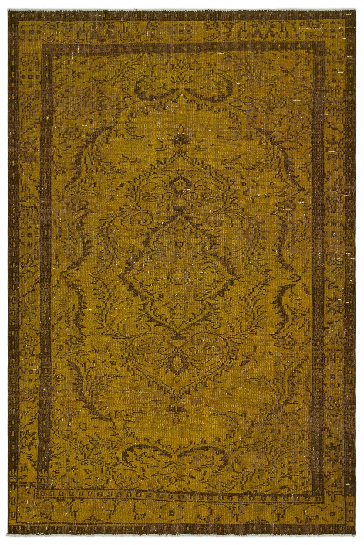 Yellow Over Dyed Vintage Rug 5&#39;9&#39;&#39; x 8&#39;6&#39;&#39; ft 175 x 258 cm