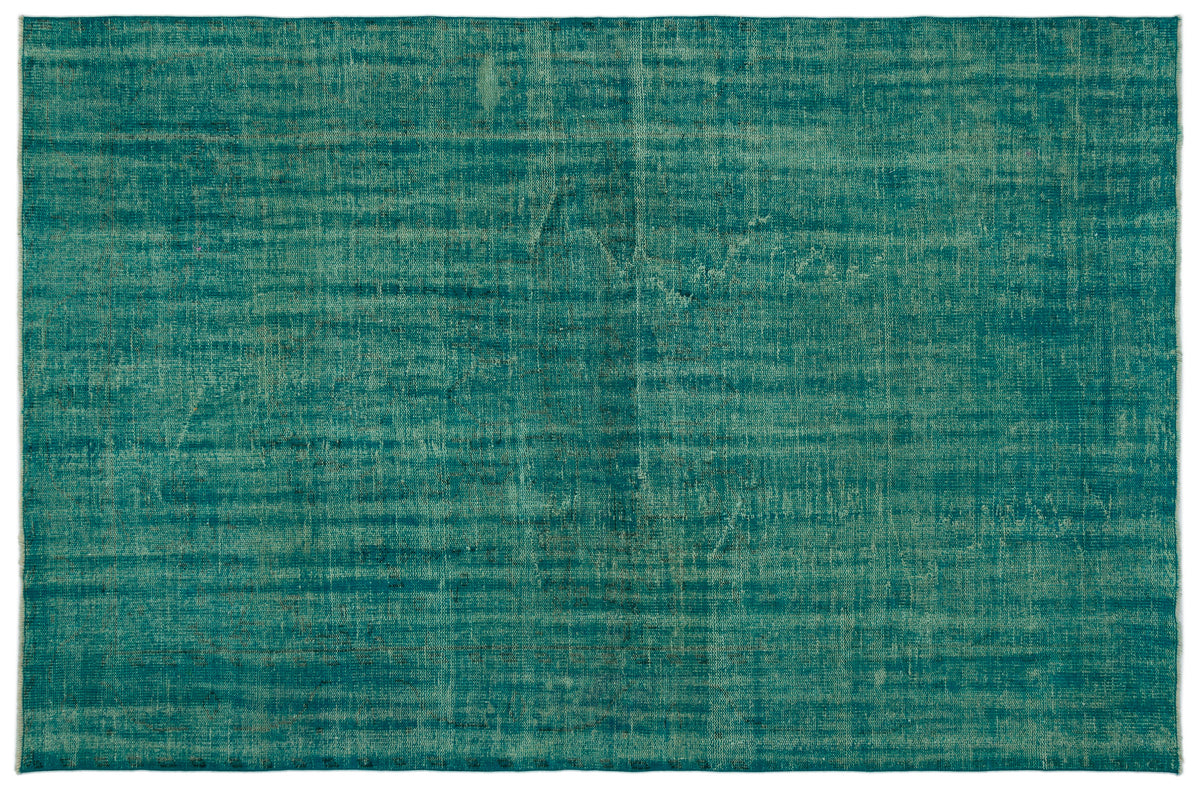 Turquoise  Over Dyed Vintage Rug 6&#39;2&#39;&#39; x 9&#39;3&#39;&#39; ft 187 x 282 cm