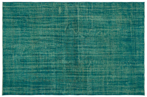 Turquoise  Over Dyed Vintage Rug 6'2'' x 9'3'' ft 187 x 282 cm