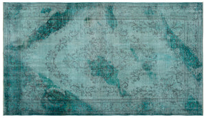Turquoise  Over Dyed Vintage Rug 5'8'' x 10'0'' ft 173 x 305 cm