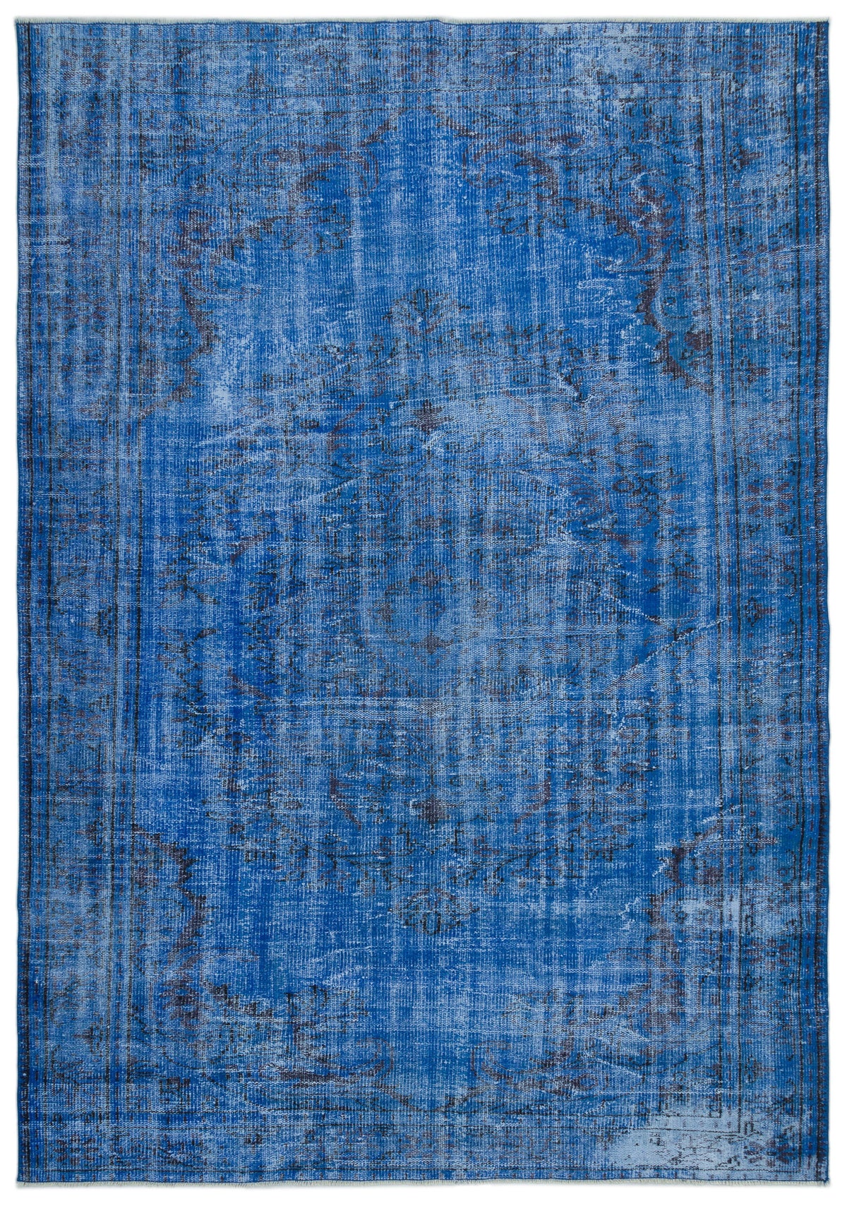 Blue Over Dyed Vintage Rug 6&#39;3&#39;&#39; x 8&#39;10&#39;&#39; ft 190 x 270 cm
