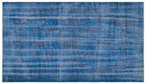 Blue Over Dyed Vintage Rug 5'5'' x 9'3'' ft 166 x 283 cm