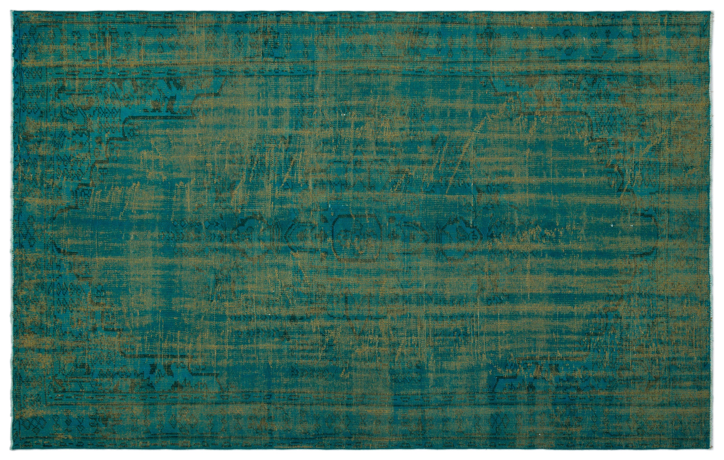 Turquoise  Over Dyed Vintage Rug 6'0'' x 9'5'' ft 183 x 288 cm