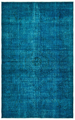 Turquoise  Over Dyed Vintage Rug 5'10'' x 9'8'' ft 178 x 294 cm