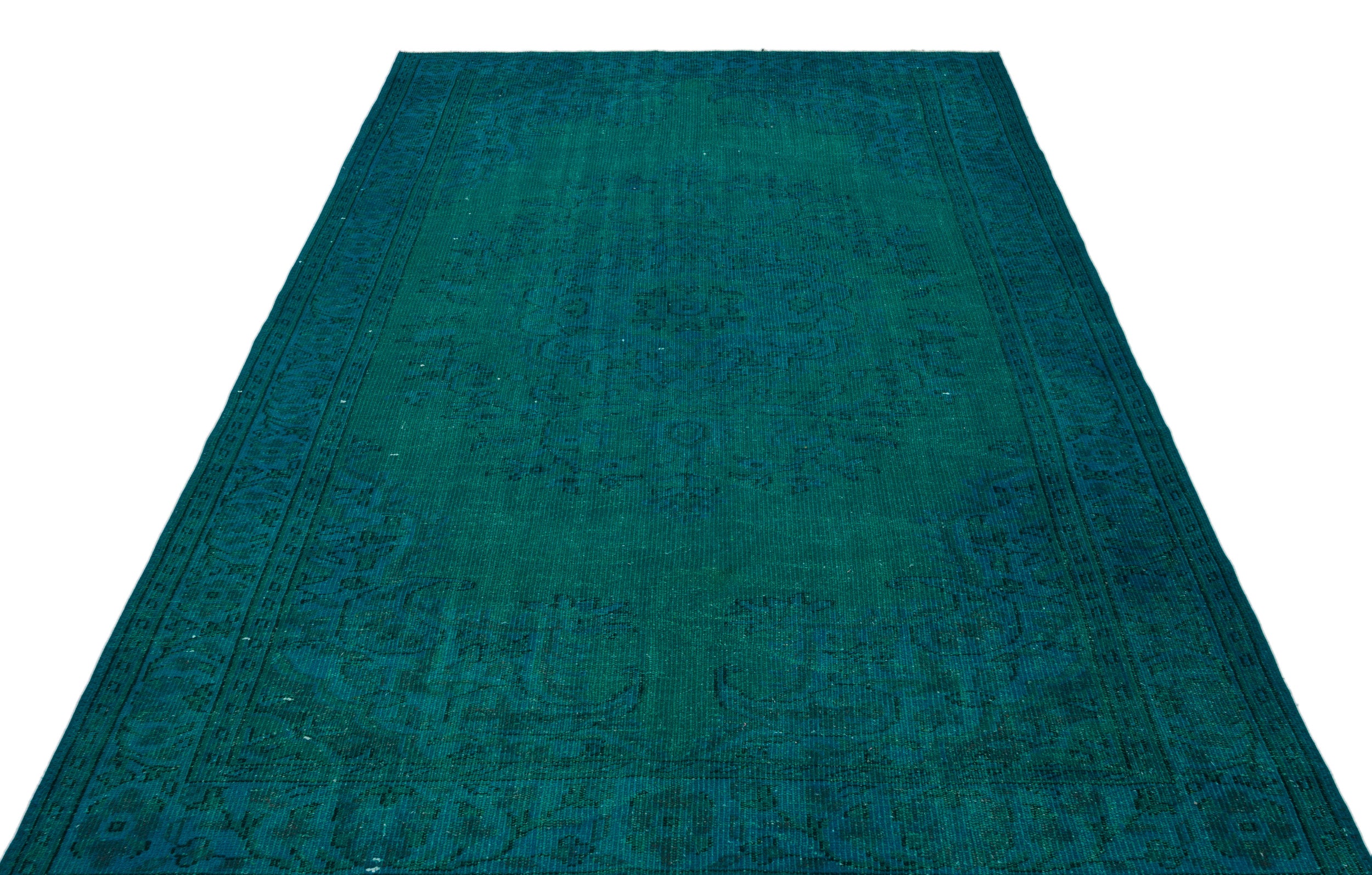 Turquoise  Over Dyed Vintage Rug 5'12'' x 9'4'' ft 182 x 284 cm