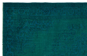 Turquoise  Over Dyed Vintage Rug 5'12'' x 9'4'' ft 182 x 284 cm