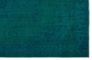 Turquoise  Over Dyed Vintage Rug 5'12'' x 9'4'' ft 182 x 284 cm