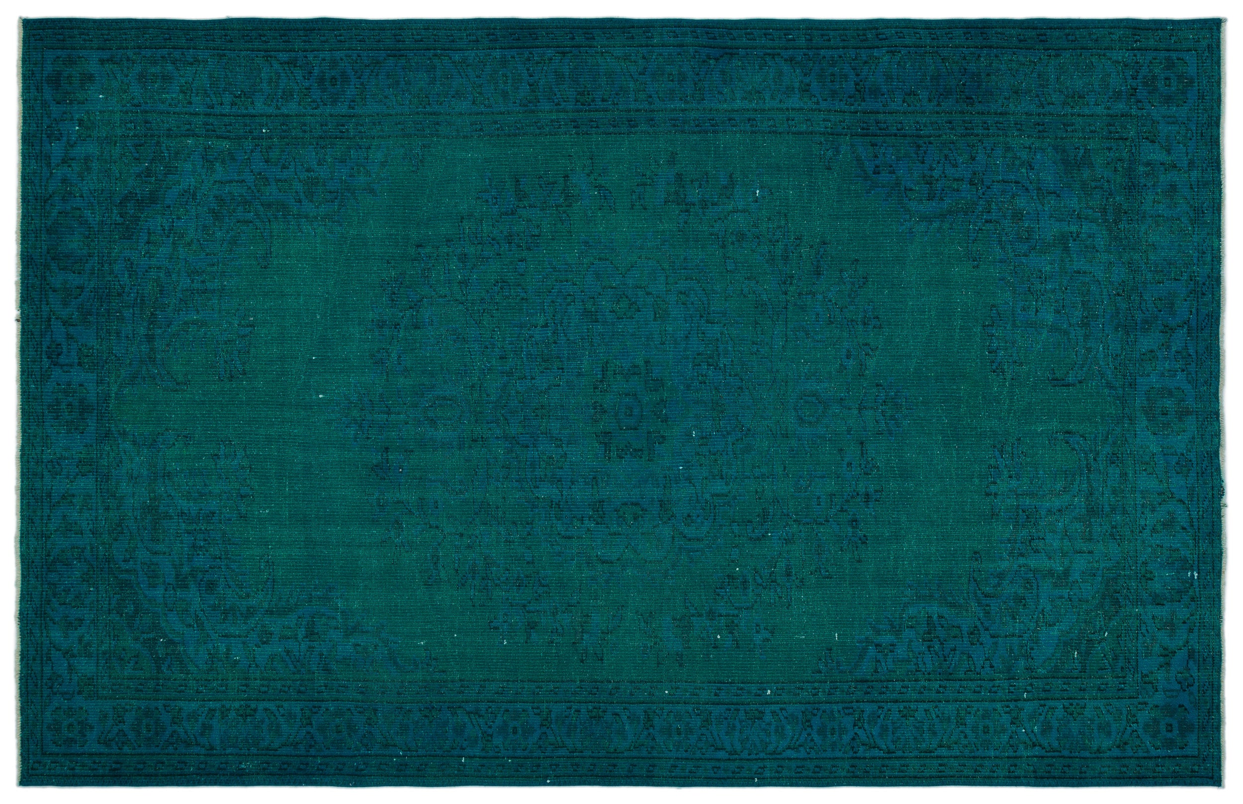 Turquoise  Over Dyed Vintage Rug 5'12'' x 9'4'' ft 182 x 284 cm