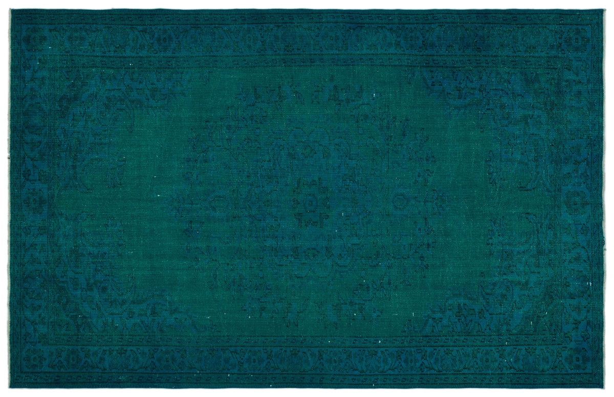 Turquoise  Over Dyed Vintage Rug 5&#39;12&#39;&#39; x 9&#39;4&#39;&#39; ft 182 x 284 cm