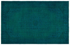 Turquoise  Over Dyed Vintage Rug 5'12'' x 9'4'' ft 182 x 284 cm