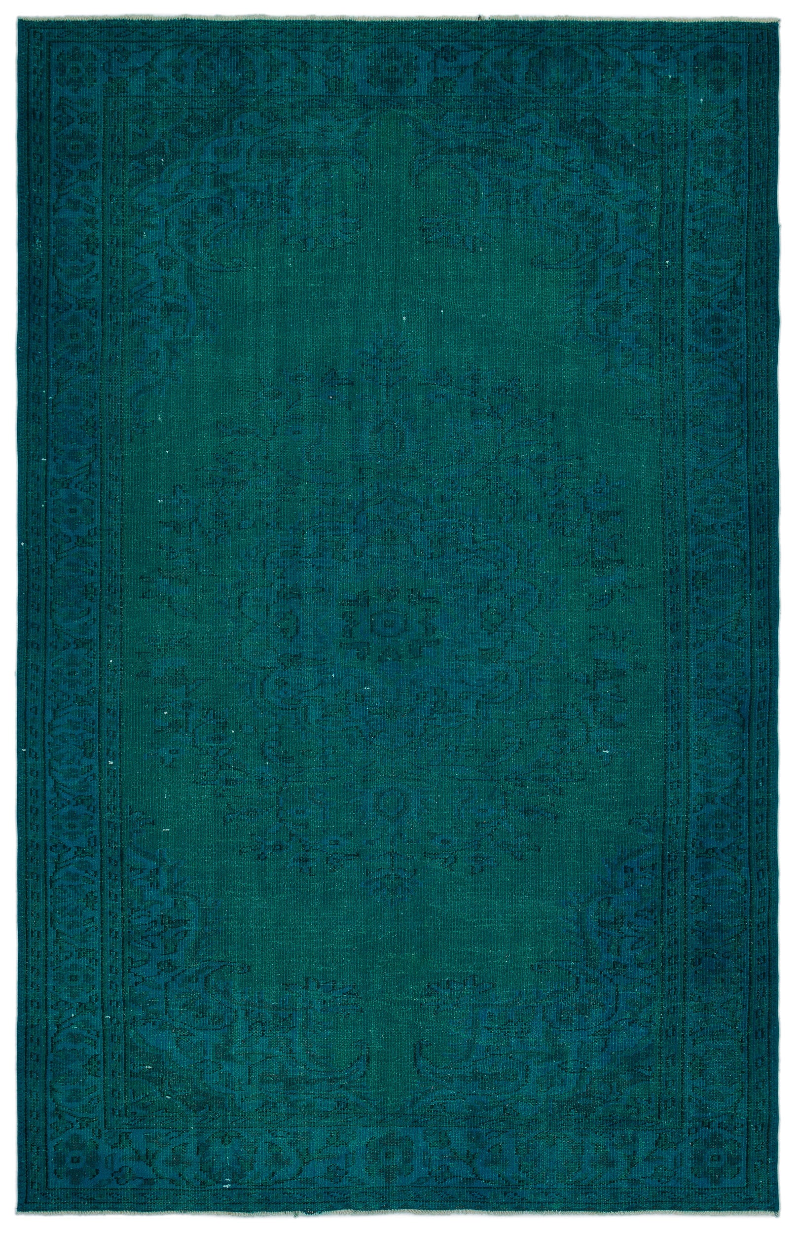 Turquoise  Over Dyed Vintage Rug 5'12'' x 9'4'' ft 182 x 284 cm