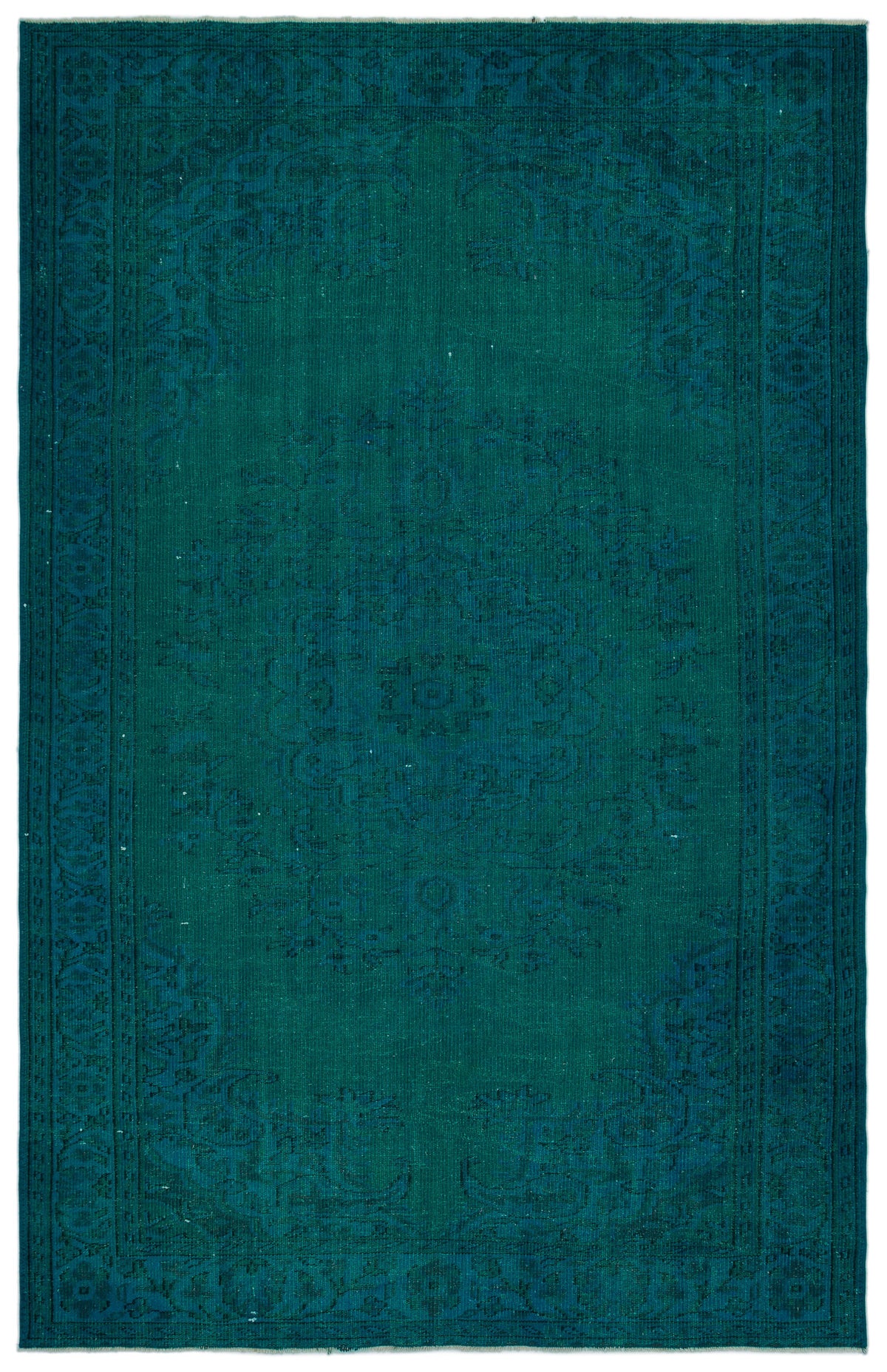 Turquoise  Over Dyed Vintage Rug 5&#39;12&#39;&#39; x 9&#39;4&#39;&#39; ft 182 x 284 cm