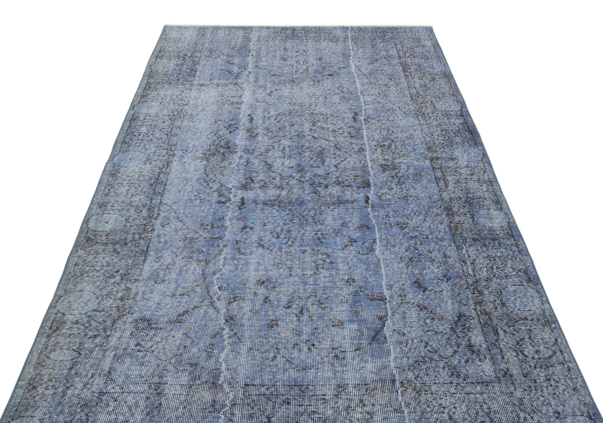 Blue Over Dyed Vintage Rug 5'2'' x 9'1'' ft 158 x 277 cm