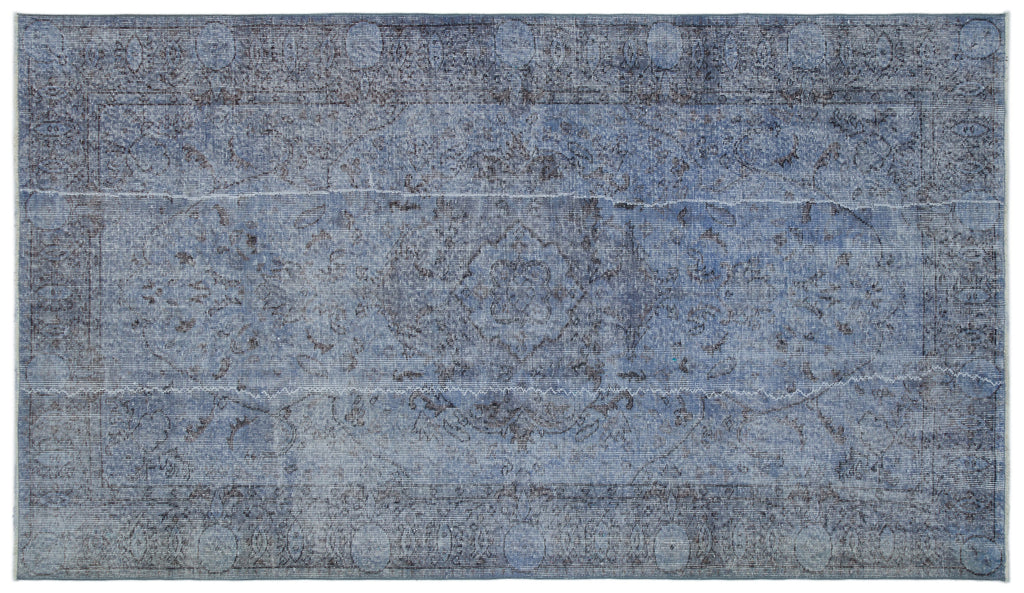 Blue Over Dyed Vintage Rug 5'2'' x 9'1'' ft 158 x 277 cm