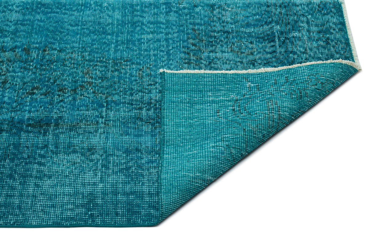Turquoise  Over Dyed Vintage Rug 5&#39;8&#39;&#39; x 8&#39;8&#39;&#39; ft 172 x 265 cm