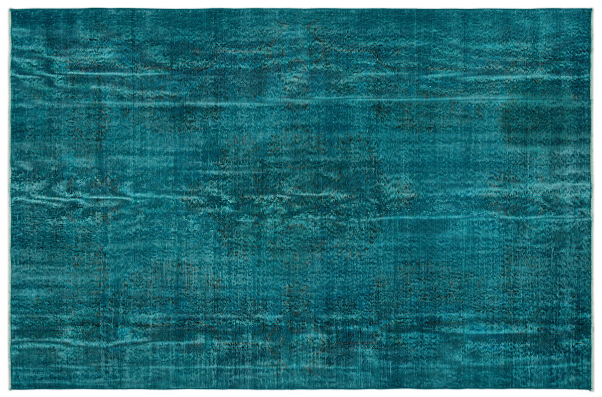 Turquoise  Over Dyed Vintage Rug 5&#39;8&#39;&#39; x 8&#39;8&#39;&#39; ft 172 x 265 cm