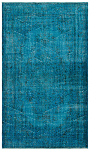 Turquoise  Over Dyed Vintage Rug 5'8'' x 9'6'' ft 172 x 290 cm