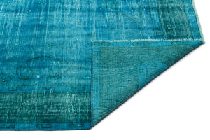 Turquoise  Over Dyed Vintage Rug 5'3'' x 9'8'' ft 161 x 295 cm