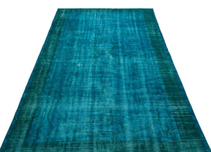 Turquoise  Over Dyed Vintage Rug 5'3'' x 9'8'' ft 161 x 295 cm