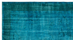 Turquoise  Over Dyed Vintage Rug 5'3'' x 9'8'' ft 161 x 295 cm