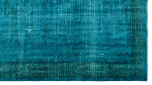 Turquoise  Over Dyed Vintage Rug 5'3'' x 9'8'' ft 161 x 295 cm