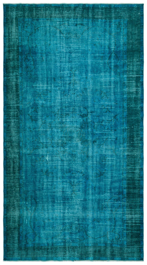 Turquoise  Over Dyed Vintage Rug 5'3'' x 9'8'' ft 161 x 295 cm