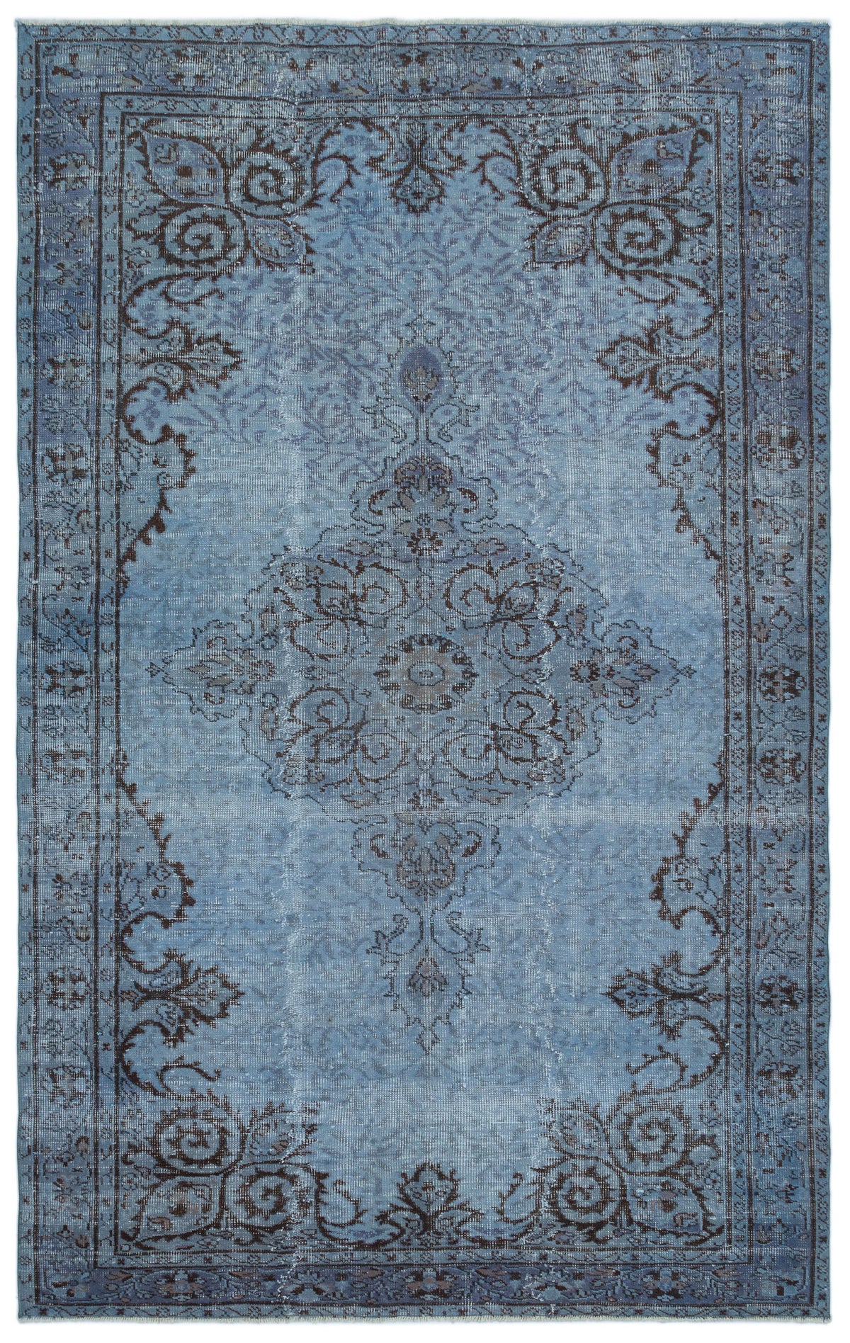 Blue Over Dyed Vintage Rug 5&#39;5&#39;&#39; x 8&#39;8&#39;&#39; ft 165 x 263 cm