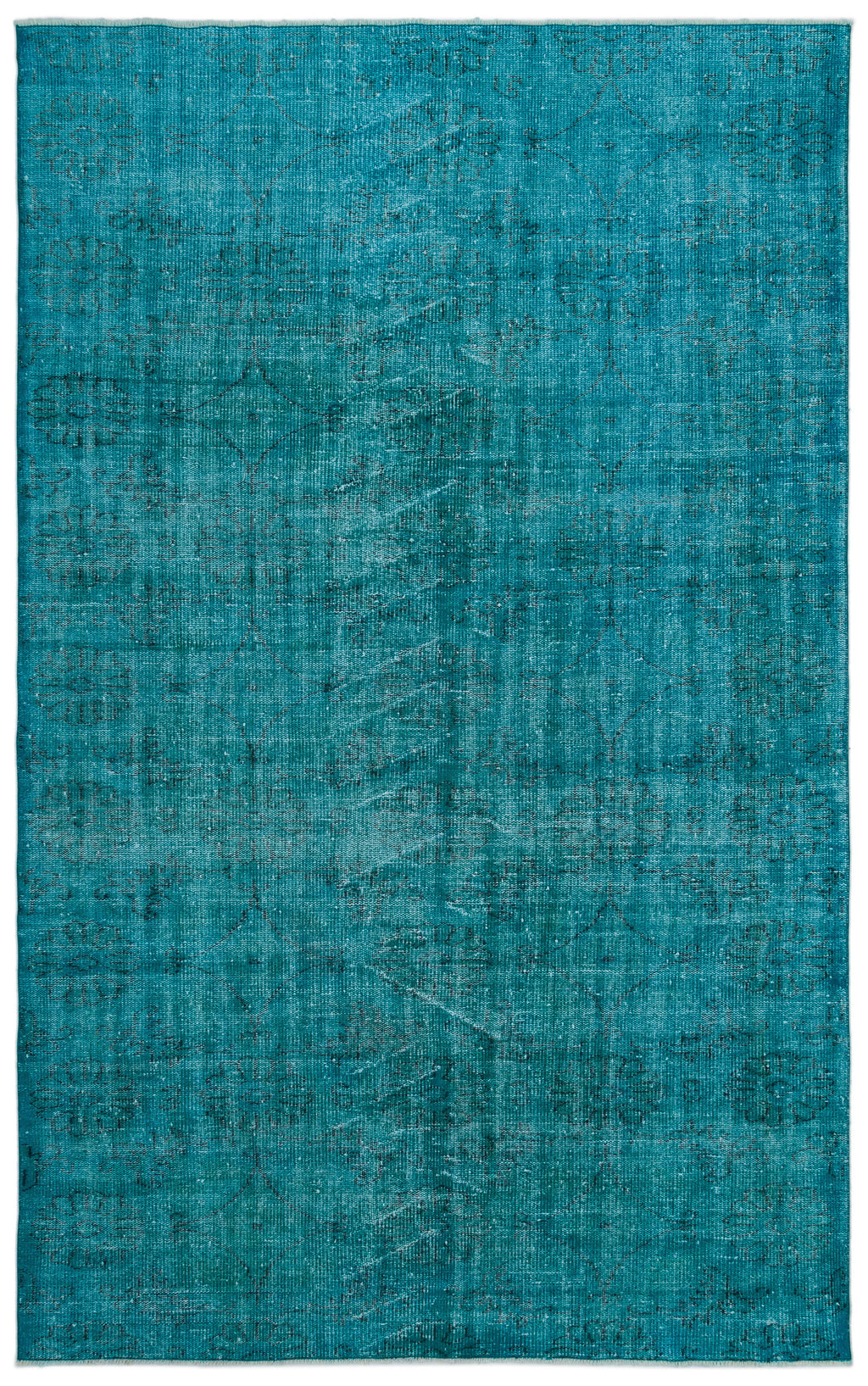 Turquoise  Over Dyed Vintage Rug 6'2'' x 9'10'' ft 189 x 300 cm
