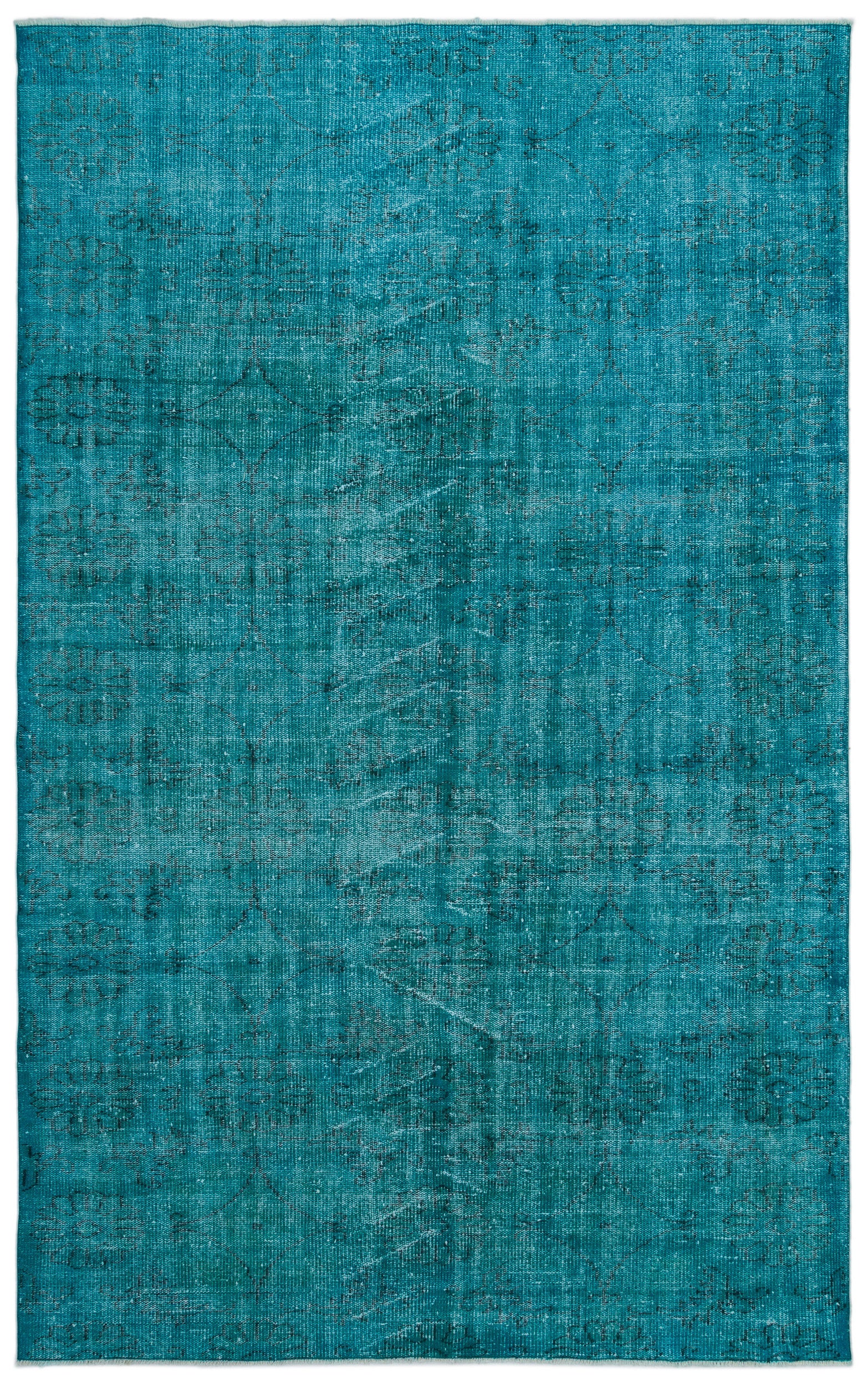 Turquoise  Over Dyed Vintage Rug 6'2'' x 9'10'' ft 189 x 300 cm