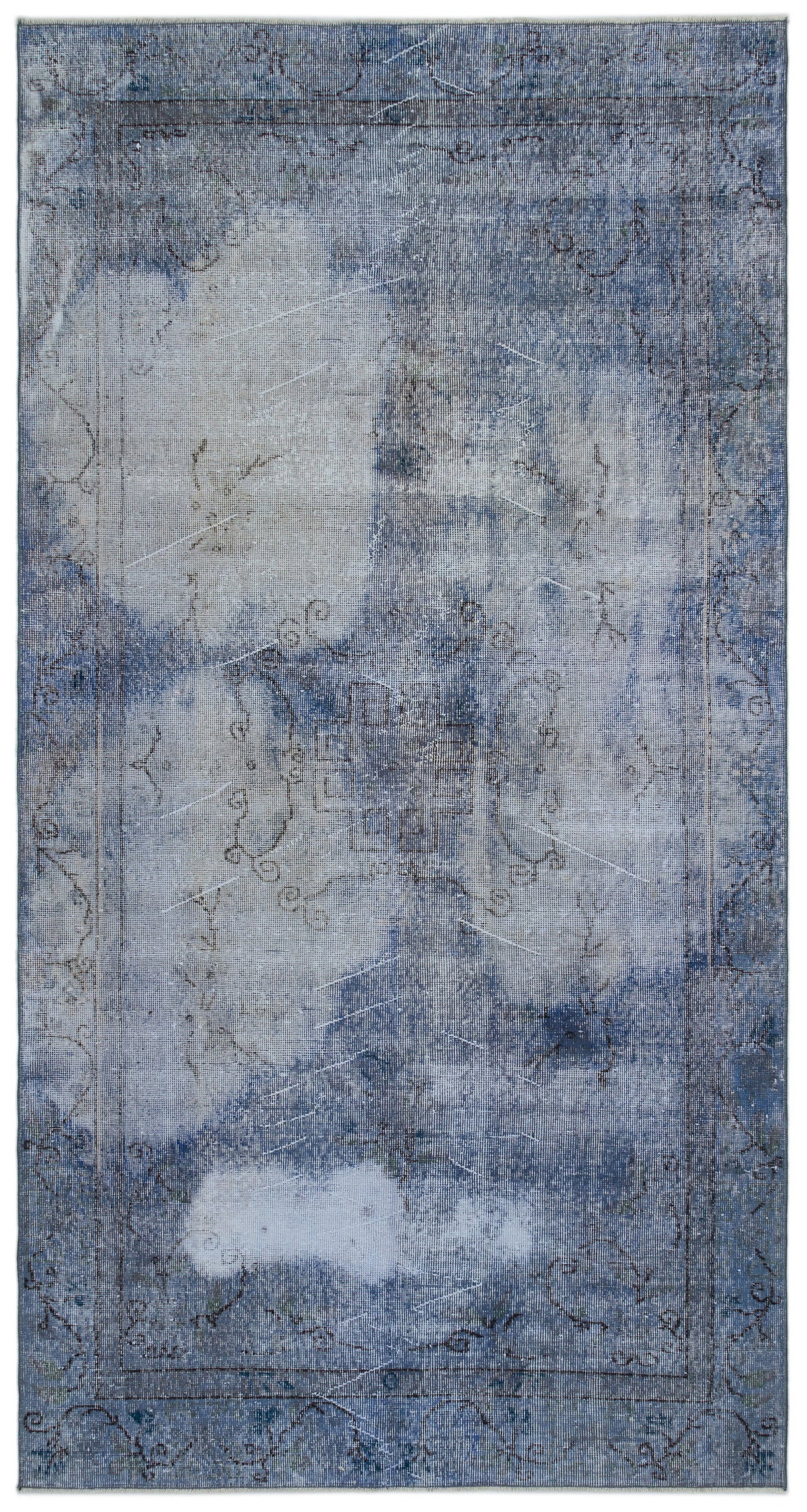 Blue Over Dyed Vintage Rug 5&#39;2&#39;&#39; x 9&#39;6&#39;&#39; ft 157 x 290 cm