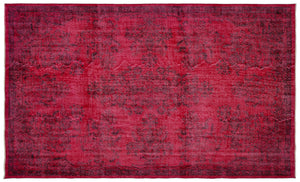 Red Over Dyed Vintage Rug 5'6'' x 9'5'' ft 168 x 286 cm