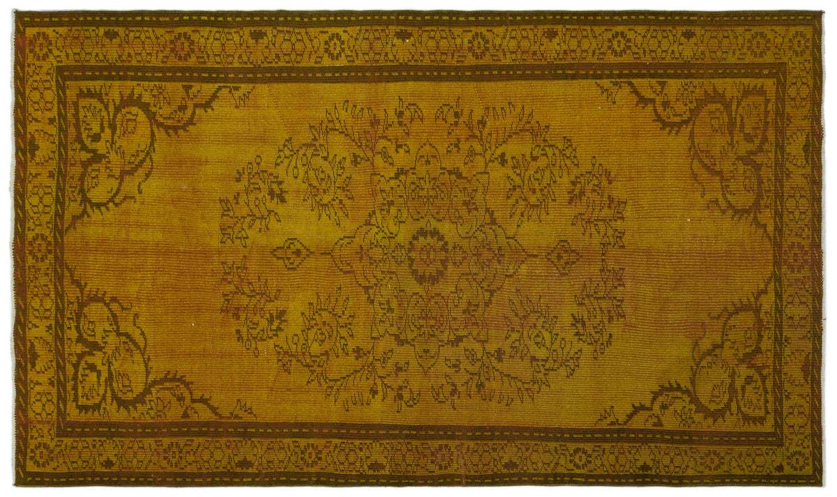 Yellow Over Dyed Vintage Rug 4&#39;11&#39;&#39; x 8&#39;6&#39;&#39; ft 150 x 260 cm