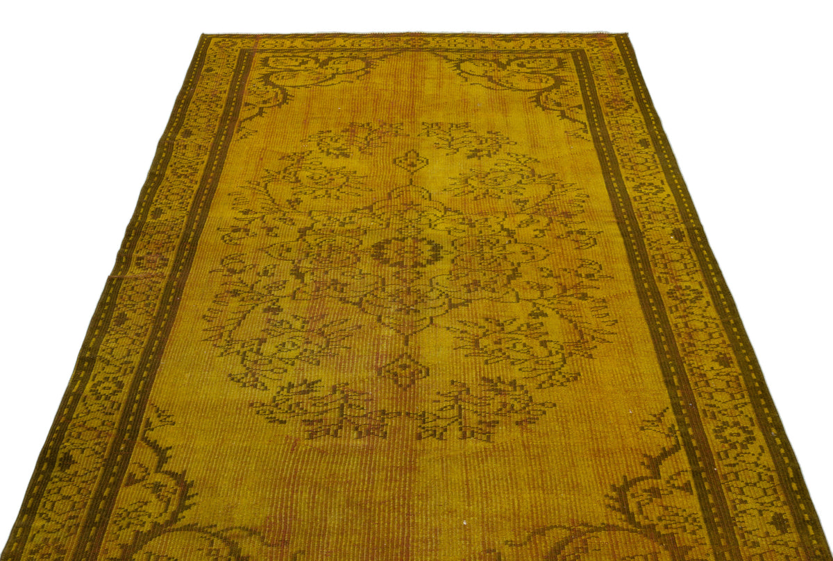 Yellow Over Dyed Vintage Rug 4&#39;11&#39;&#39; x 8&#39;6&#39;&#39; ft 150 x 260 cm
