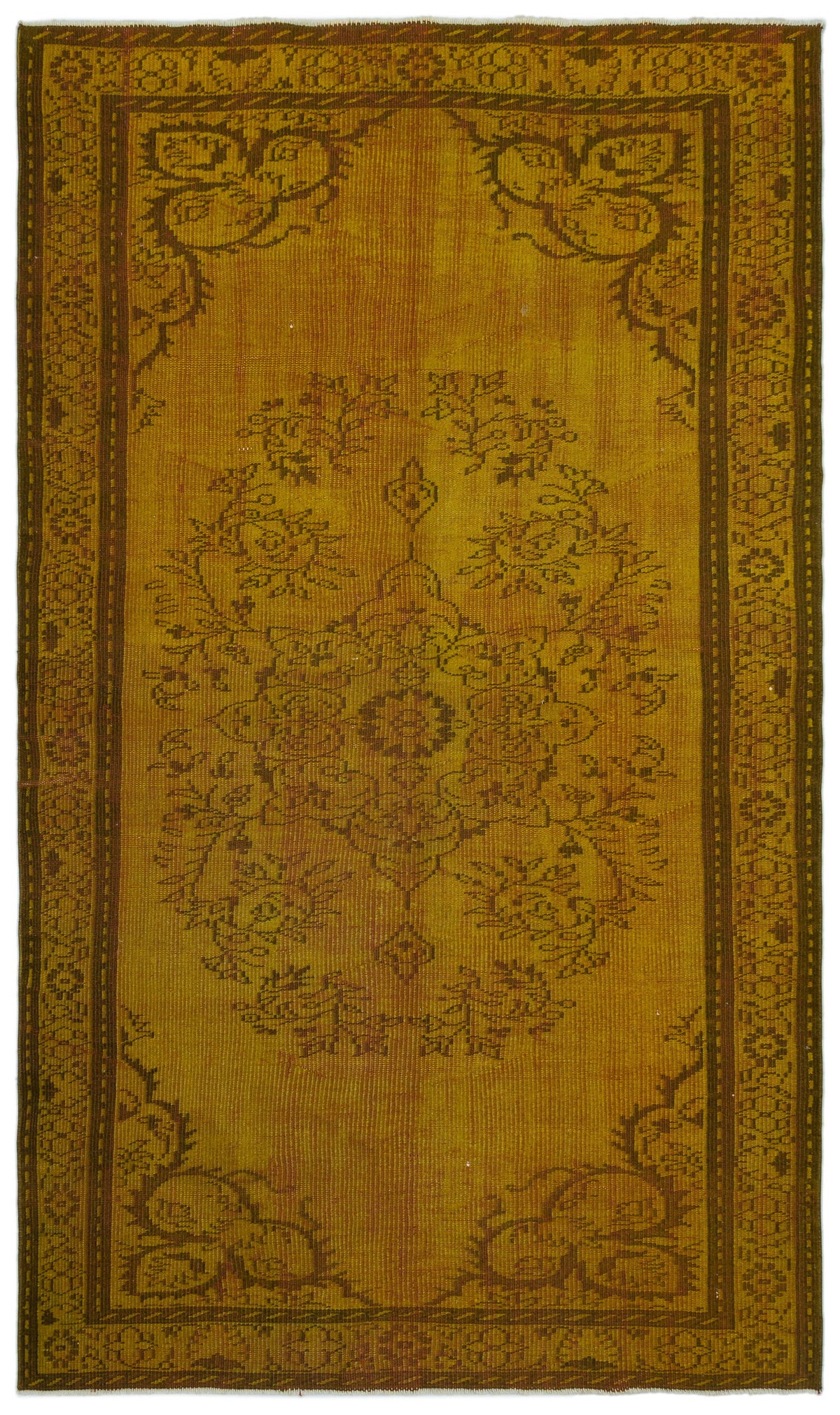 Yellow Over Dyed Vintage Rug 4&#39;11&#39;&#39; x 8&#39;6&#39;&#39; ft 150 x 260 cm