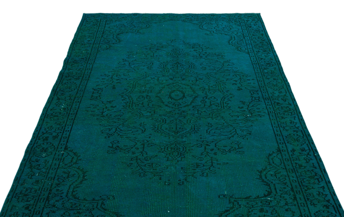 Turquoise  Over Dyed Vintage Rug 5&#39;5&#39;&#39; x 8&#39;6&#39;&#39; ft 164 x 259 cm