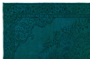 Turquoise  Over Dyed Vintage Rug 5'5'' x 8'6'' ft 164 x 259 cm