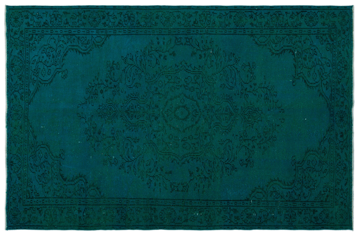 Turquoise  Over Dyed Vintage Rug 5&#39;5&#39;&#39; x 8&#39;6&#39;&#39; ft 164 x 259 cm