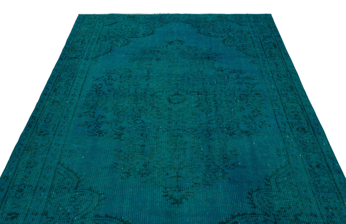 Turquoise  Over Dyed Vintage Rug 5&#39;10&#39;&#39; x 8&#39;7&#39;&#39; ft 178 x 262 cm