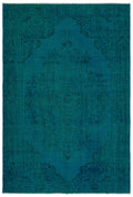 Turquoise  Over Dyed Vintage Rug 5'10'' x 8'7'' ft 178 x 262 cm