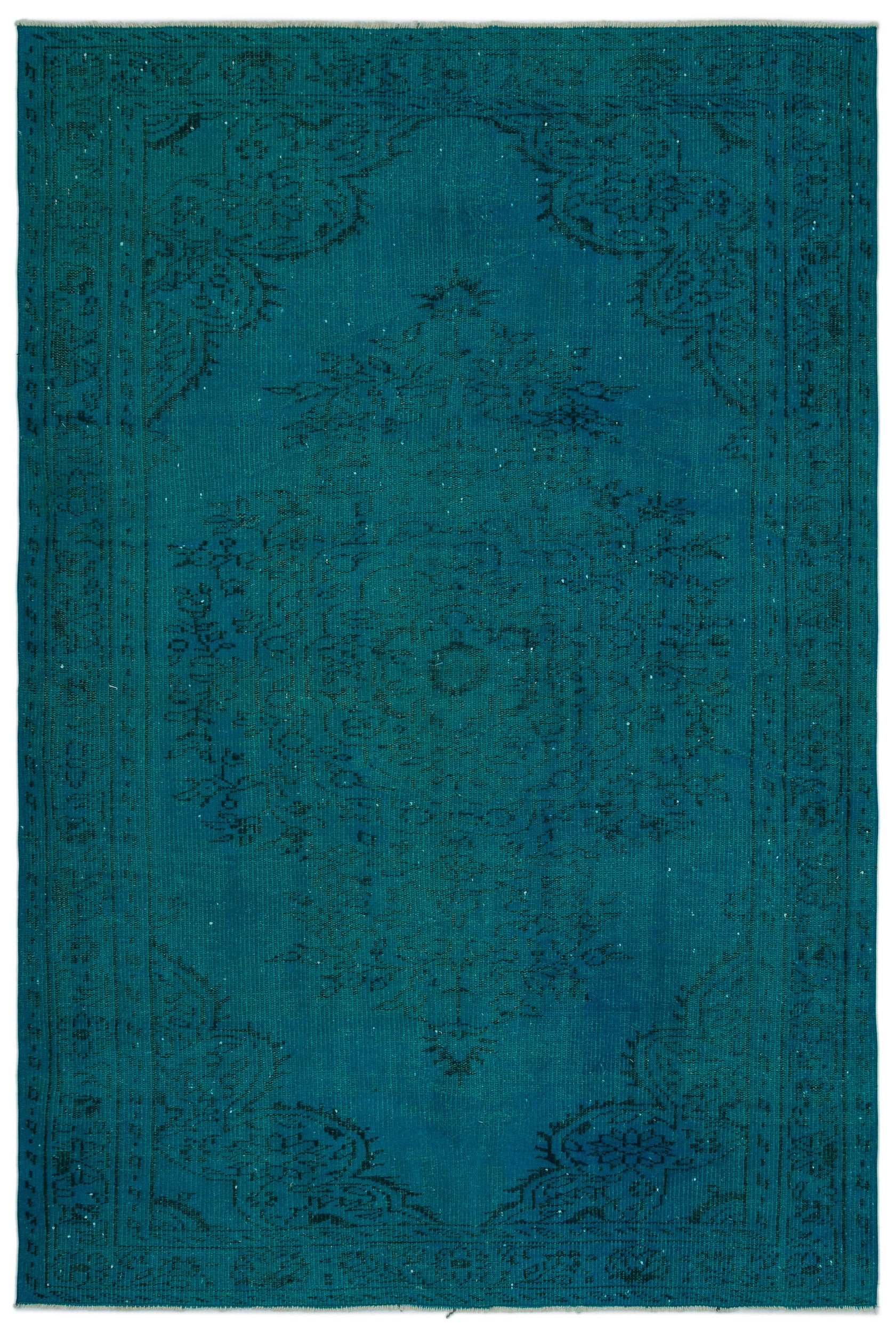 Turquoise  Over Dyed Vintage Rug 5'10'' x 8'7'' ft 178 x 262 cm
