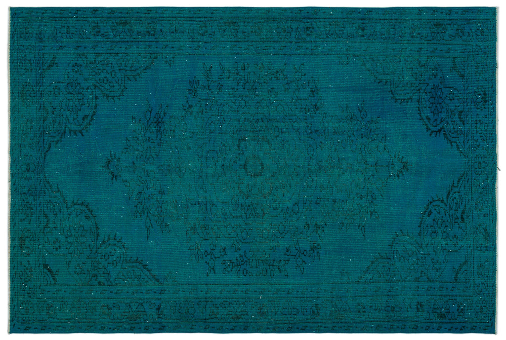 Turquoise  Over Dyed Vintage Rug 5'10'' x 8'7'' ft 178 x 262 cm