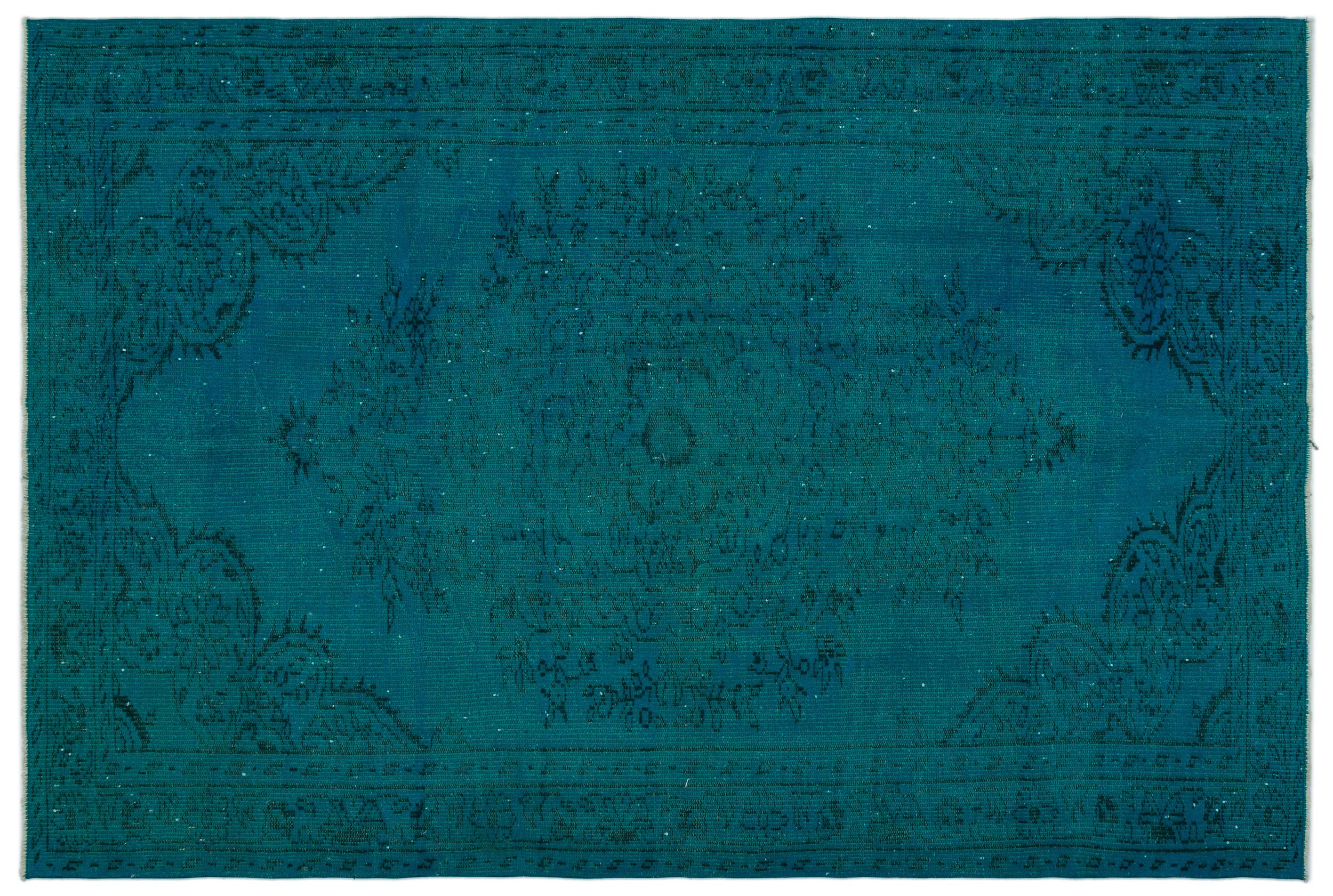 Turquoise  Over Dyed Vintage Rug 5'10'' x 8'7'' ft 178 x 262 cm