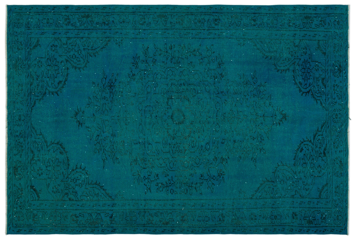 Turquoise  Over Dyed Vintage Rug 5&#39;10&#39;&#39; x 8&#39;7&#39;&#39; ft 178 x 262 cm