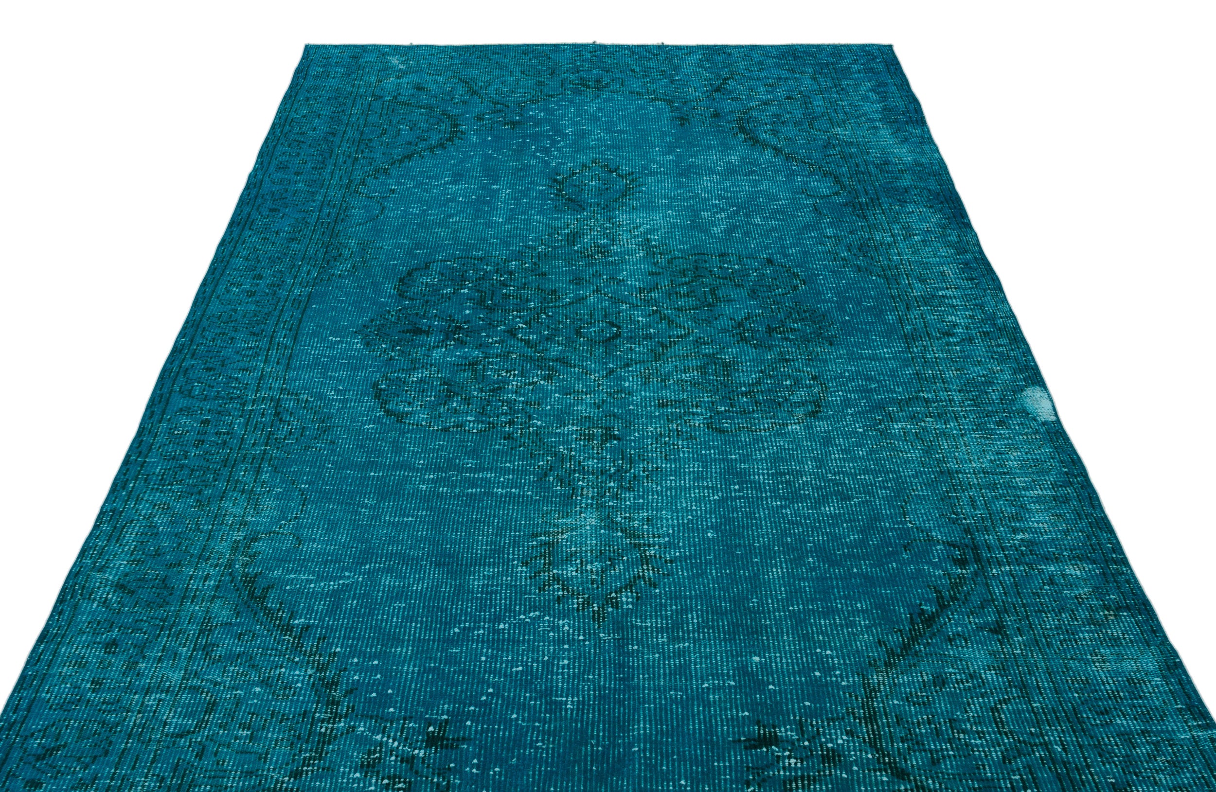 Traditional Design Turquoise Over Dyed Vintage Rug 5'8'' x 9'7'' ft 17 ...